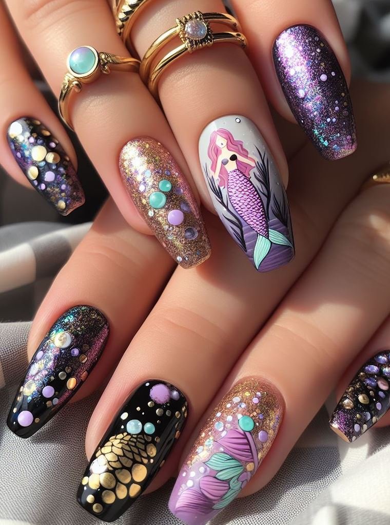 15+ Mesmerizing Mermaid Nail Art Ideas: Dive into Ocean Vibes | Pocoko Let your nails do the talking with this stunning violet mermaid design. It's all about the details.