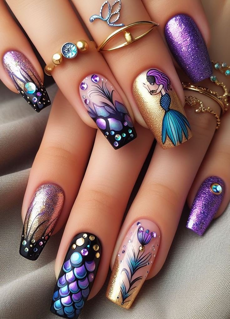 15+ Mesmerizing Mermaid Nail Art Ideas: Dive into Ocean Vibes | Pocoko Violet mermaid nails: the perfect way to express your unique style. Be bold, be beautiful, be you!