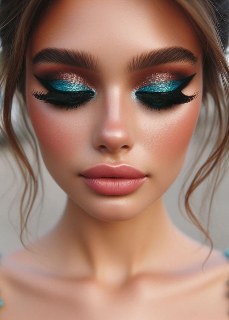 Aquamarine liner with a caramel twist – because life’s too short for basic eyeshadow. Be bold! 🌟🍯