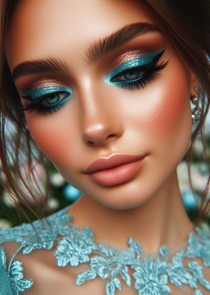 Dive into aquamarine waters with a touch of warm brown. This eyeshadow combo is like a tropical vacation for your eyes! 🌊🌴