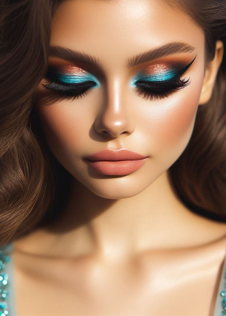 When aquamarine meets mocha, it’s a match made in eyeshadow heaven. Dive into this sea-inspired look and make waves! 🌊🍫