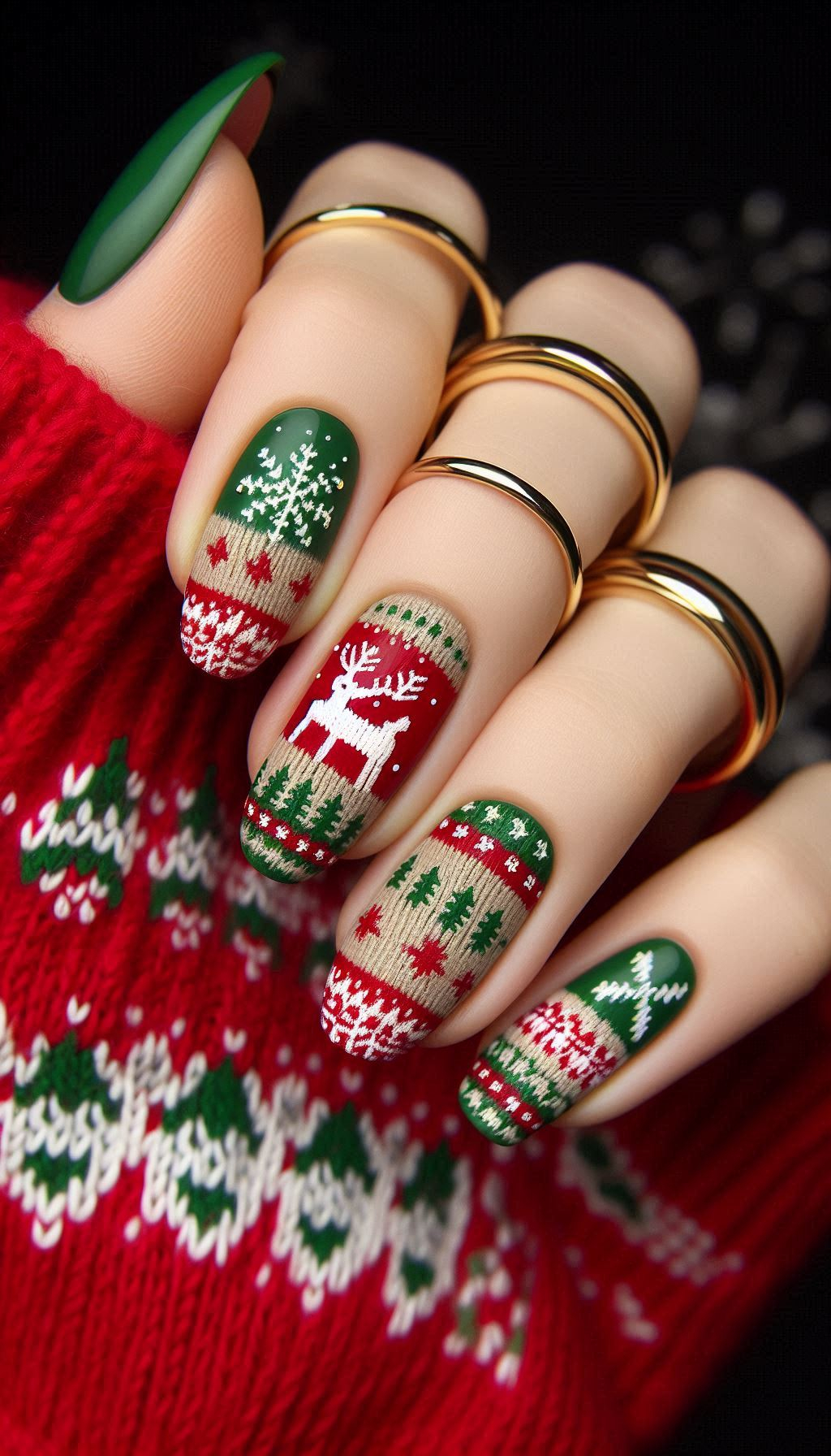 Cozy up your nails with Christmas-themed sweater nail art. Perfect for a festive touch that's as warm and charming as your favorite holiday knit!