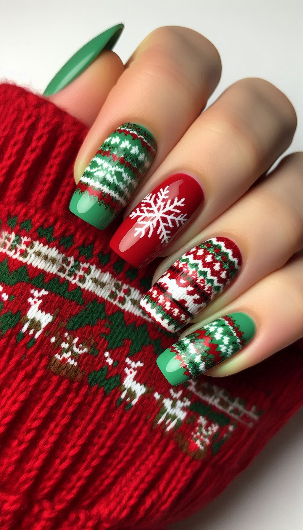 Capture the coziness of the season with Christmas-themed sweater nails. These designs are a delightful mix of festive fun and snug charm!