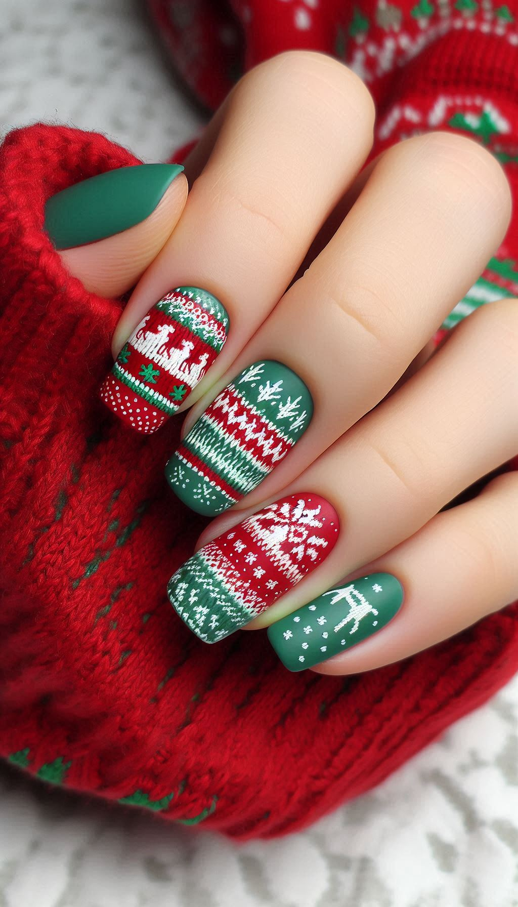 Nail your holiday look with Christmas-themed sweater designs. These festive and fun nails are the perfect accessory for the holiday season!