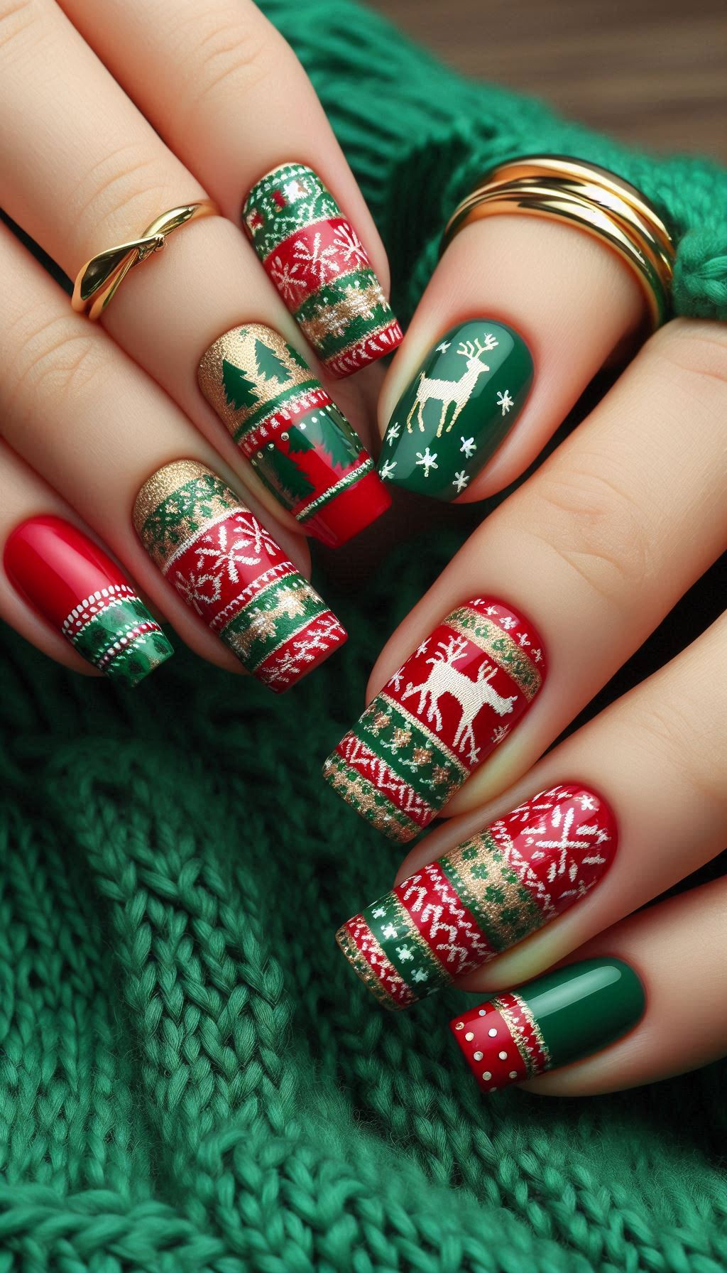 Get your nails into the holiday spirit with Christmas-themed sweater designs. These fun and festive nails are sure to spread some holiday cheer!