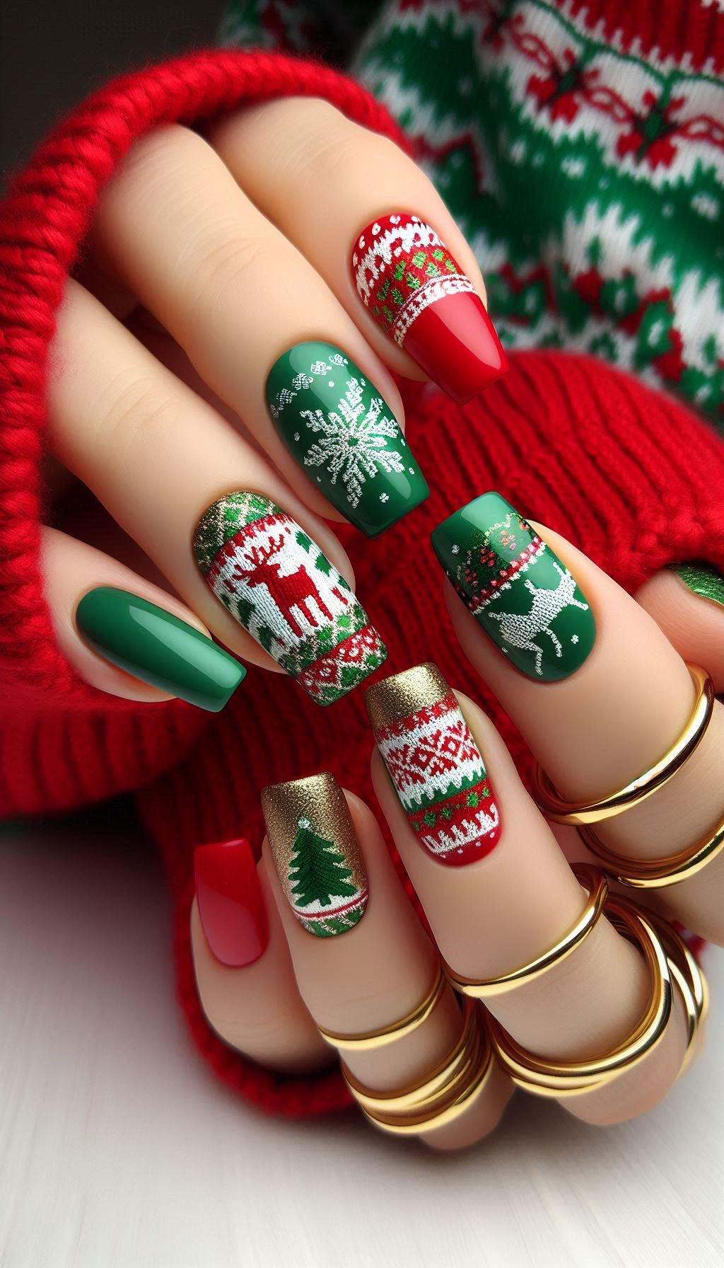 Capture the coziness of the season with Christmas-themed sweater nails. These designs are a delightful mix of festive fun and snug charm!