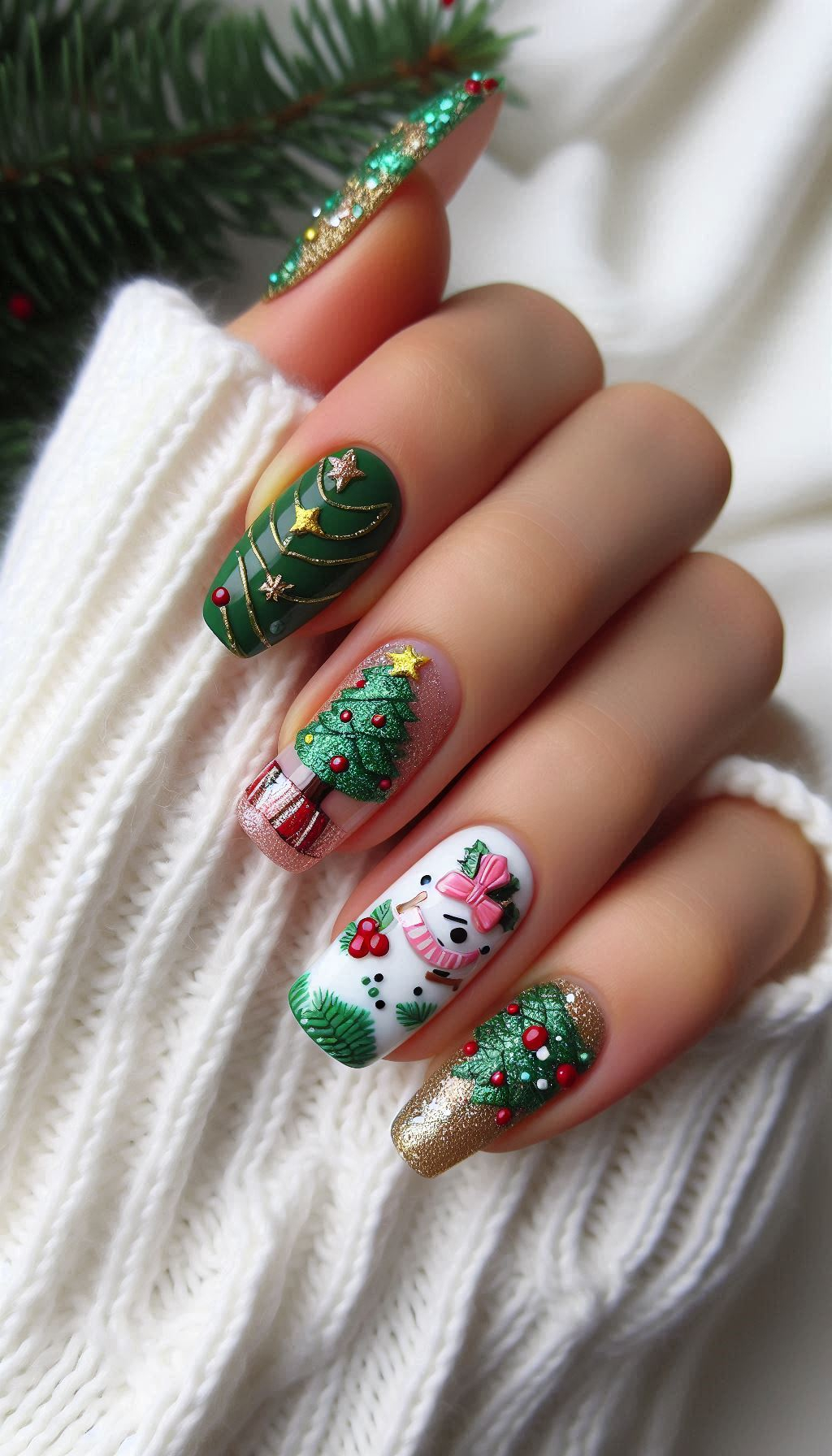 Show off your holiday spirit with Christmas tree nail art. These charming designs are sure to make your nails stand out this season!