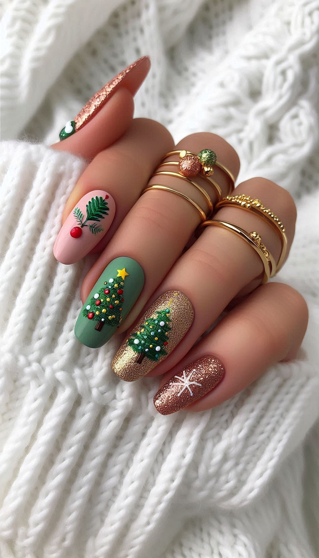 Show off your holiday spirit with Christmas tree nail art. These charming designs are sure to make your nails stand out this season!