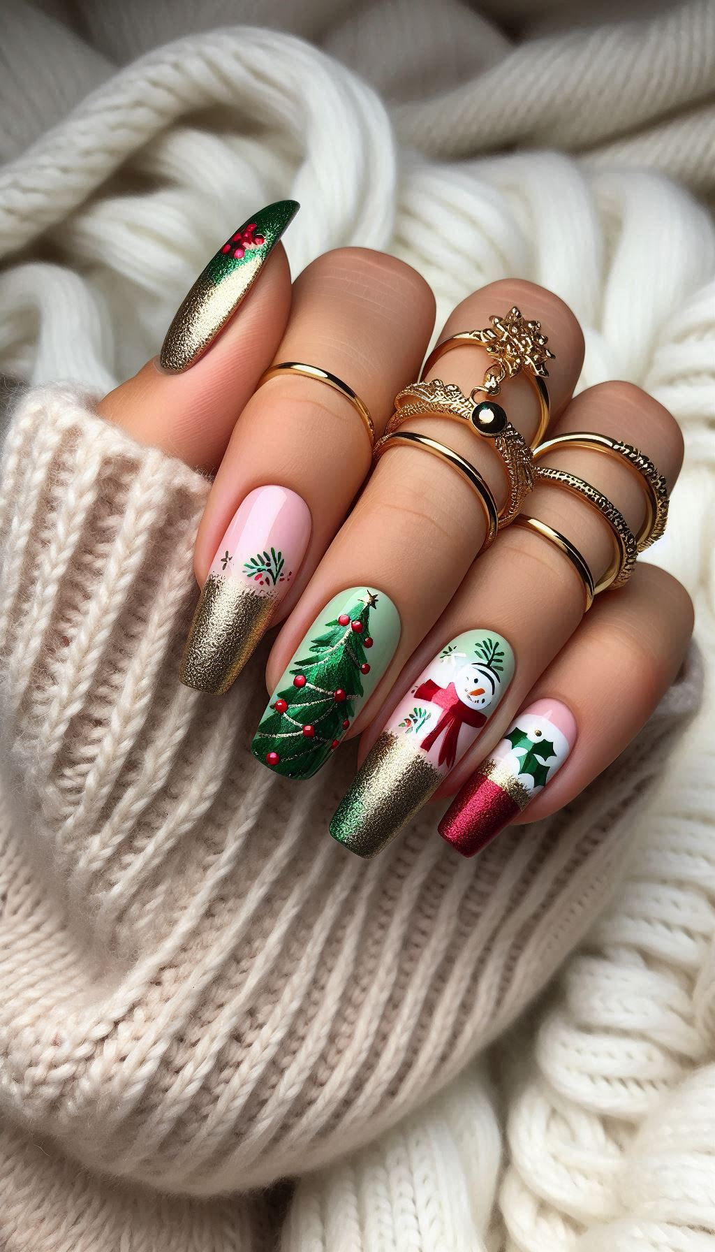 Deck your nails with adorable Christmas tree designs. Perfect for adding a festive touch to your holiday look!