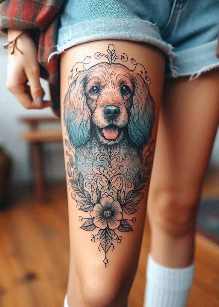 Celebrate your bond with a Golden Retriever leg tattoo. Loyal, loving, and forever faithful!