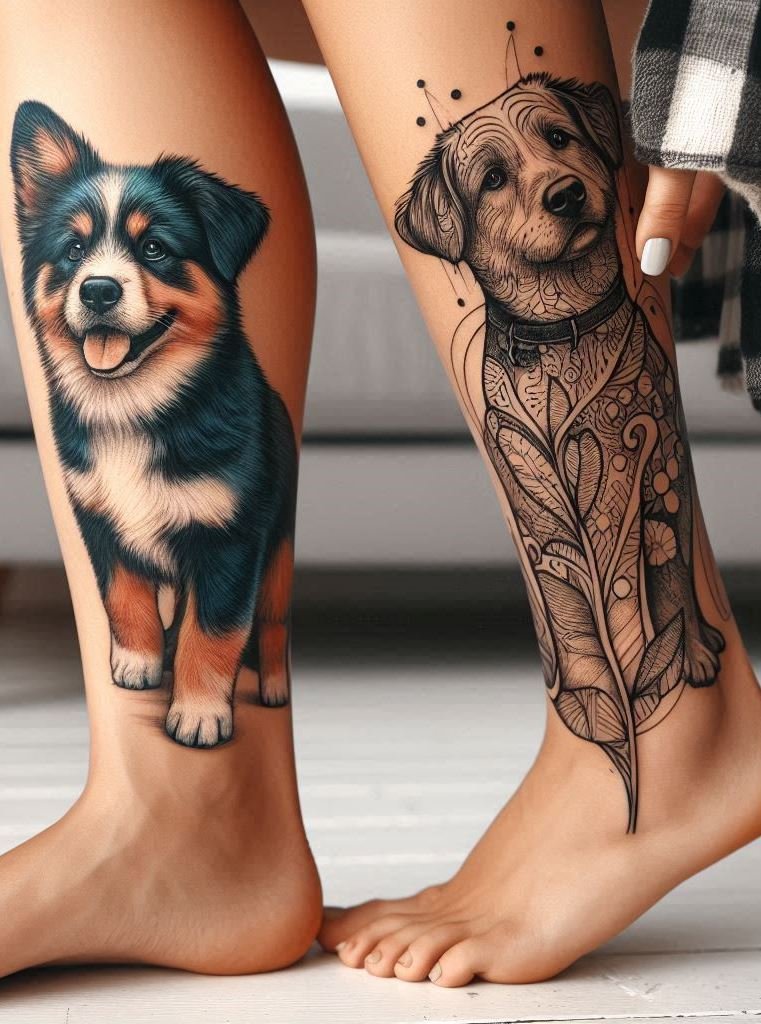 Discover stunning dog tattoos for women! Beautiful hand and leg designs inspired by your favorite breeds.