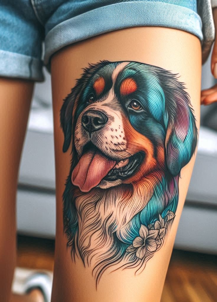 Showcase the strength of a Rottweiler with a fierce leg tattoo. Strong and protective!