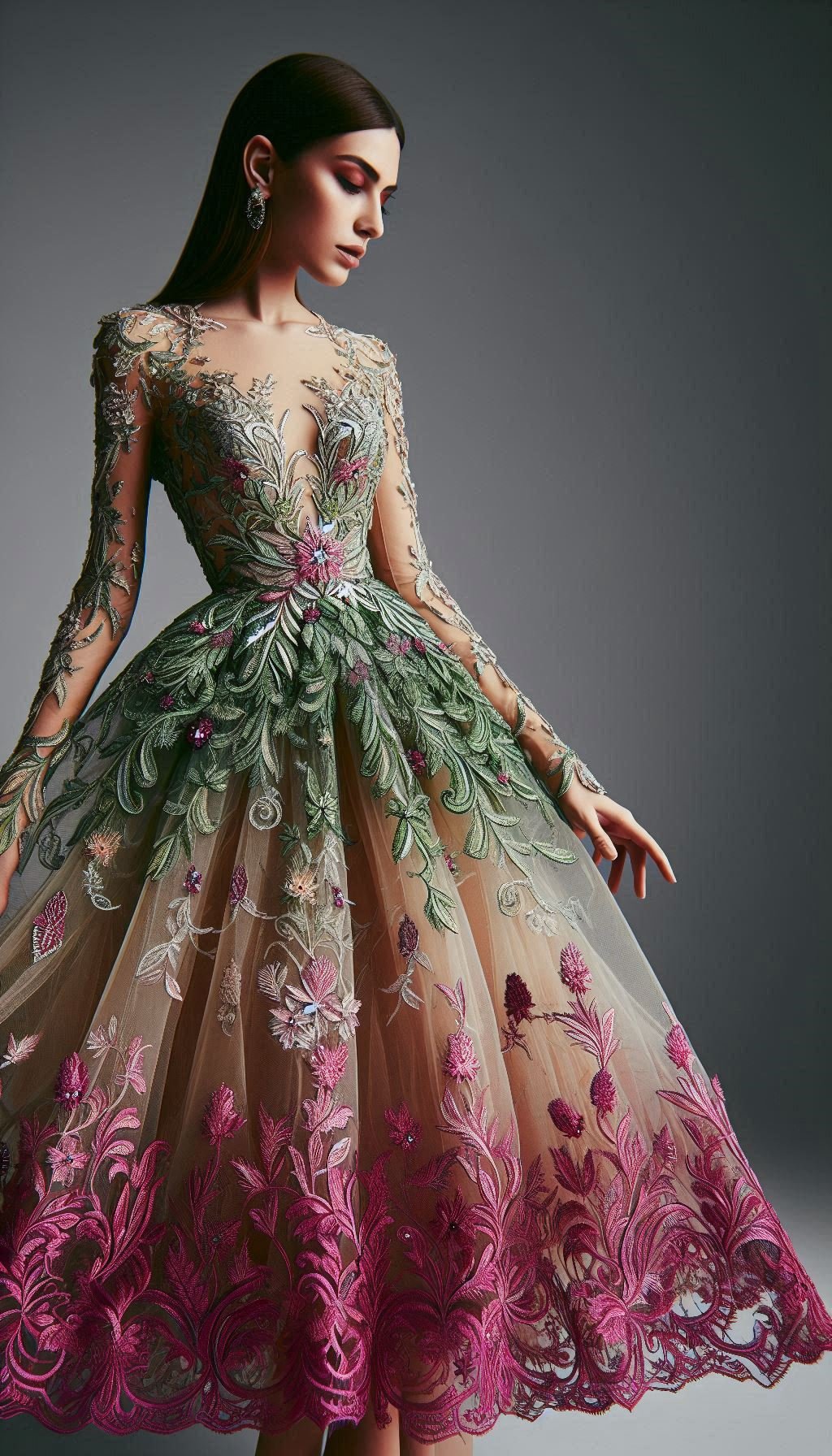 Floral Embroidery Dresses: Blooming Beautiful for Every Occasion | Pocoko Step into the spotlight with a fuchsia dress featuring green floral embroidery. Perfect for standing out in style!