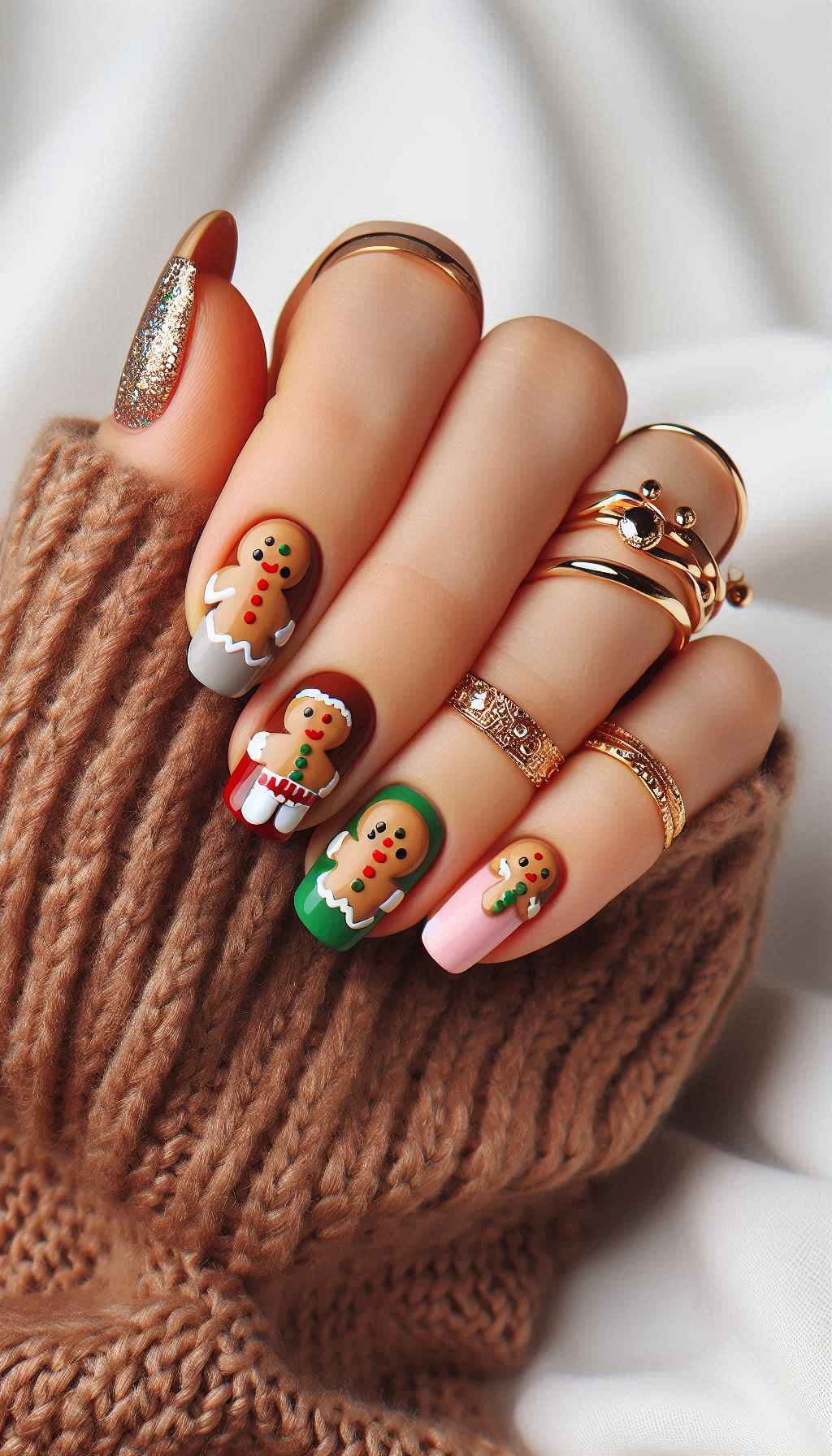 Bake up some holiday cheer with gingerbread man nails. Perfect for a sweet and playful Christmas look!