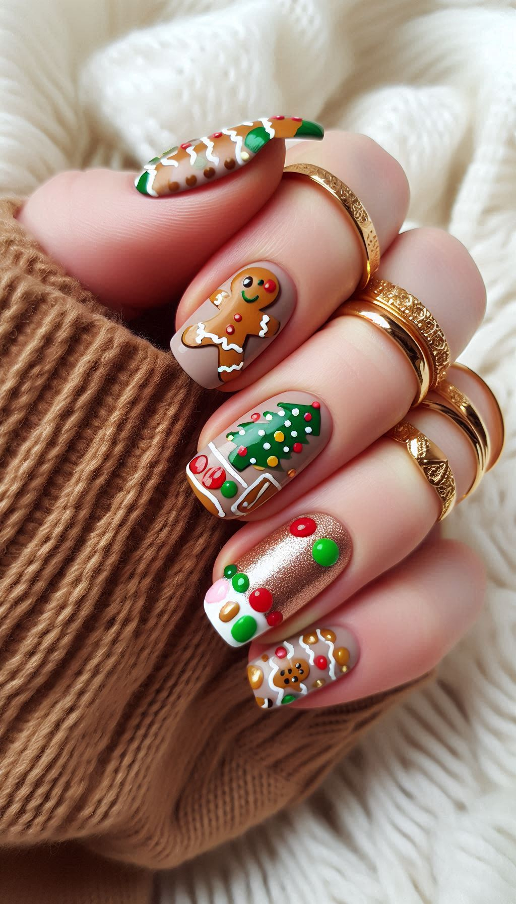 Spread some holiday joy with gingerbread man nails. Perfect for a festive and fun holiday manicure!