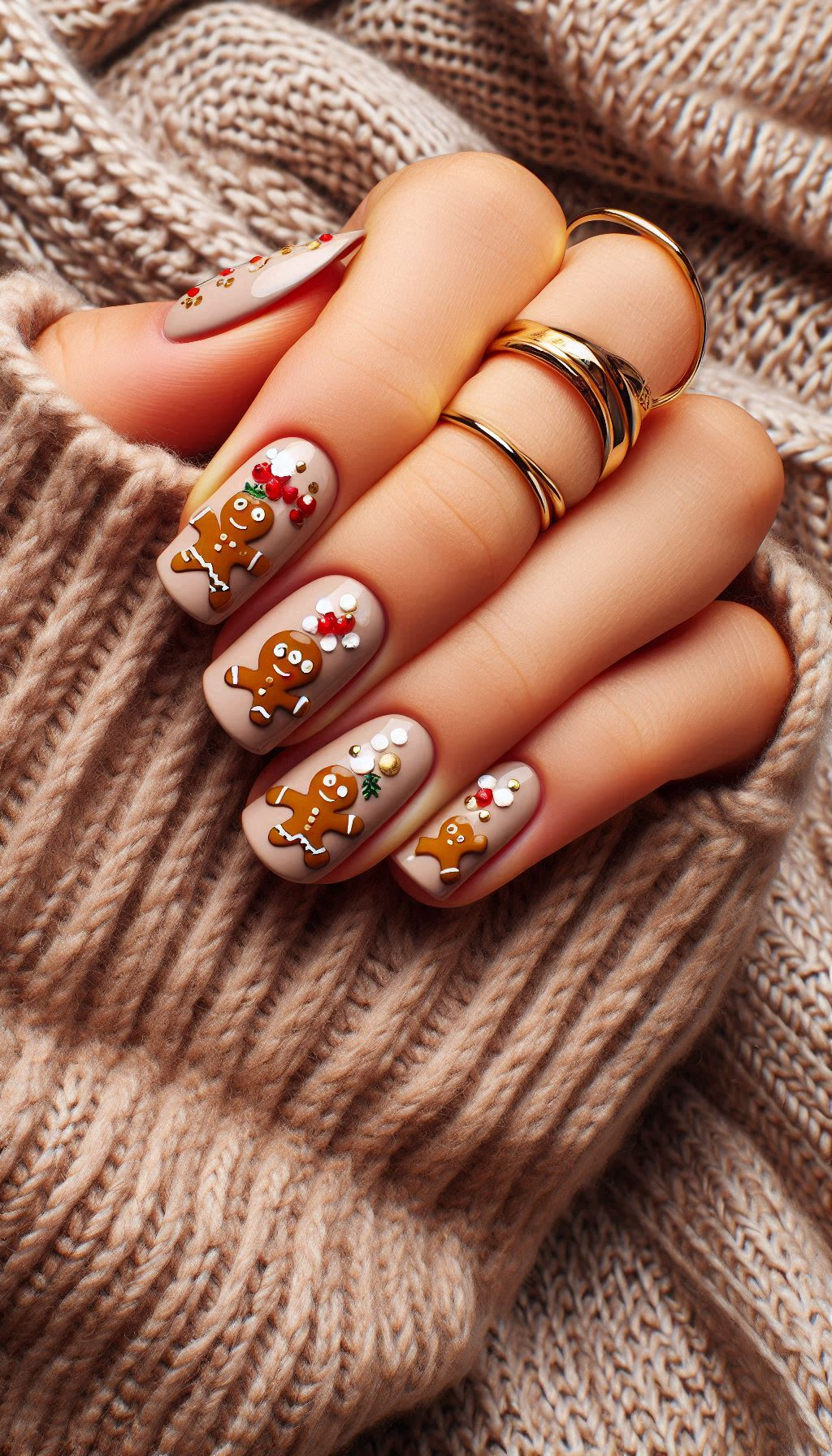 Turn your nails into a holiday treat with gingerbread man designs. These Christmas nails are as sweet as they are festive!