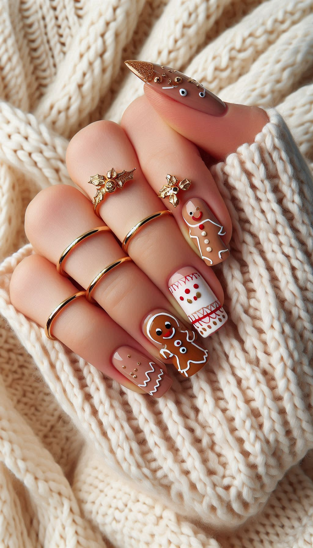 Deck your nails with gingerbread men for a sweet and festive look. Perfect for spreading holiday cheer with every wave!