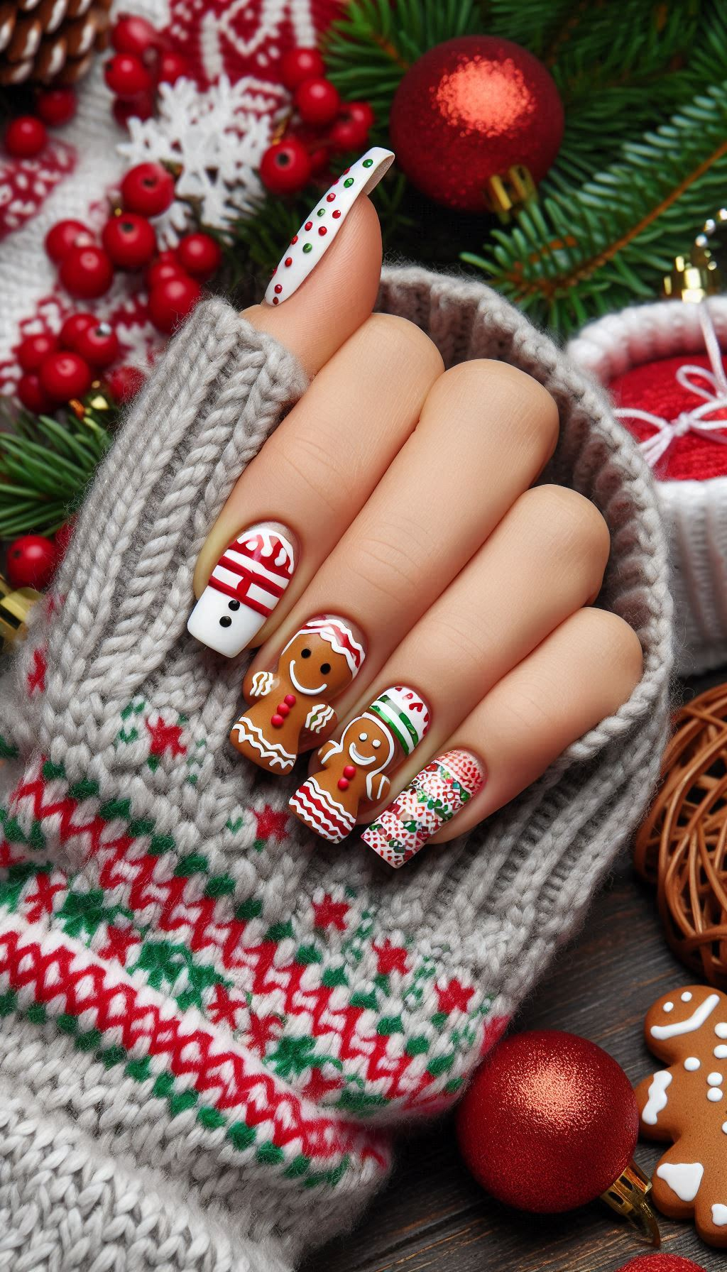 Capture the magic of the season with gingerbread man nail art. These nails are sure to make your Christmas extra sweet!