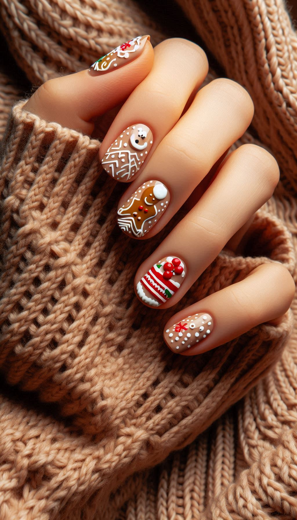 Spread some holiday joy with gingerbread man nails. Perfect for a festive and fun holiday manicure!