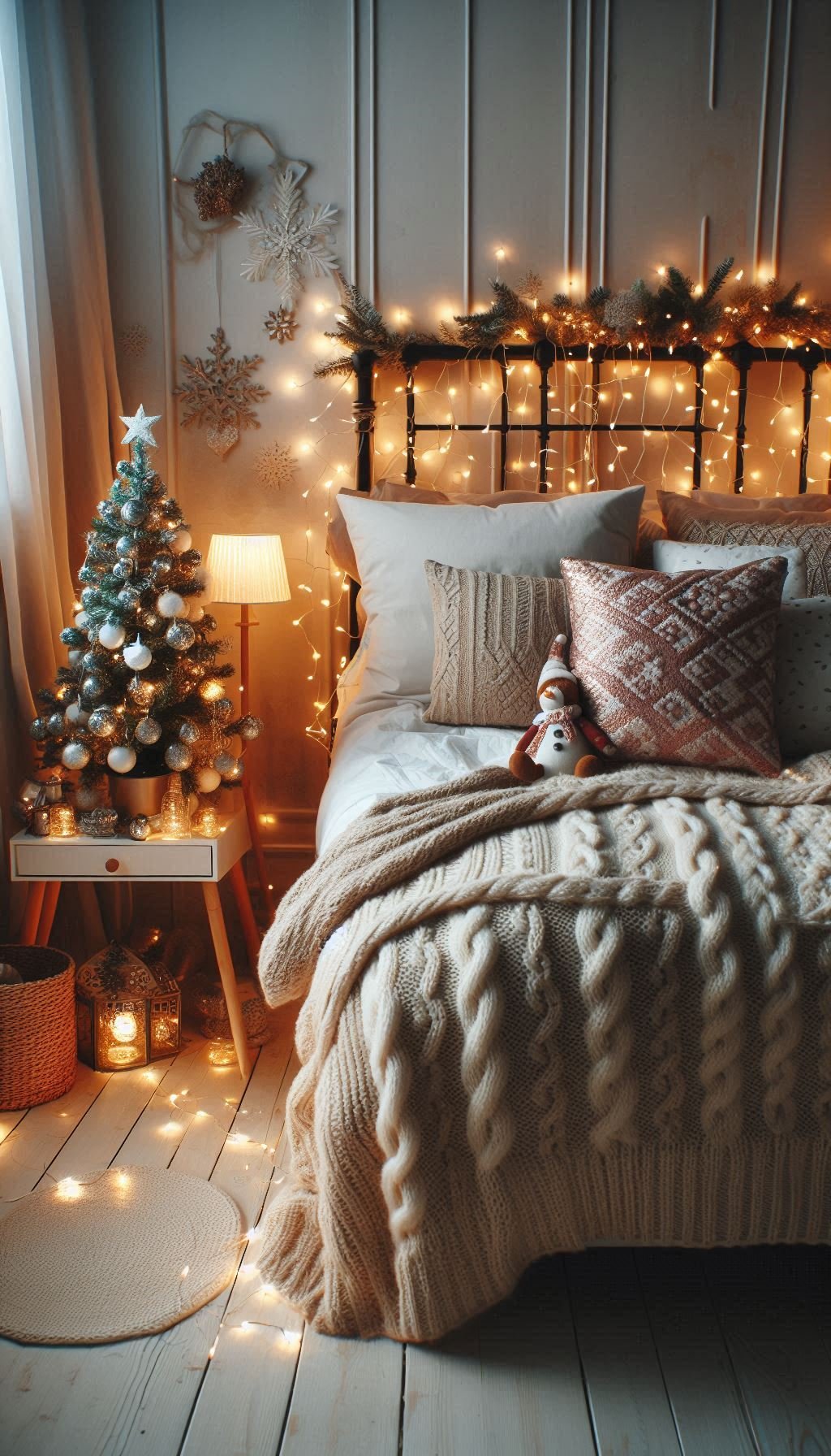Christmas Bedroom Decorations: 95+ Absolutely Stunning Ideas | Pocoko Embrace the serene charm of grey and silver Christmas decorations. Perfect for creating a cozy and elegant holiday bedroom!