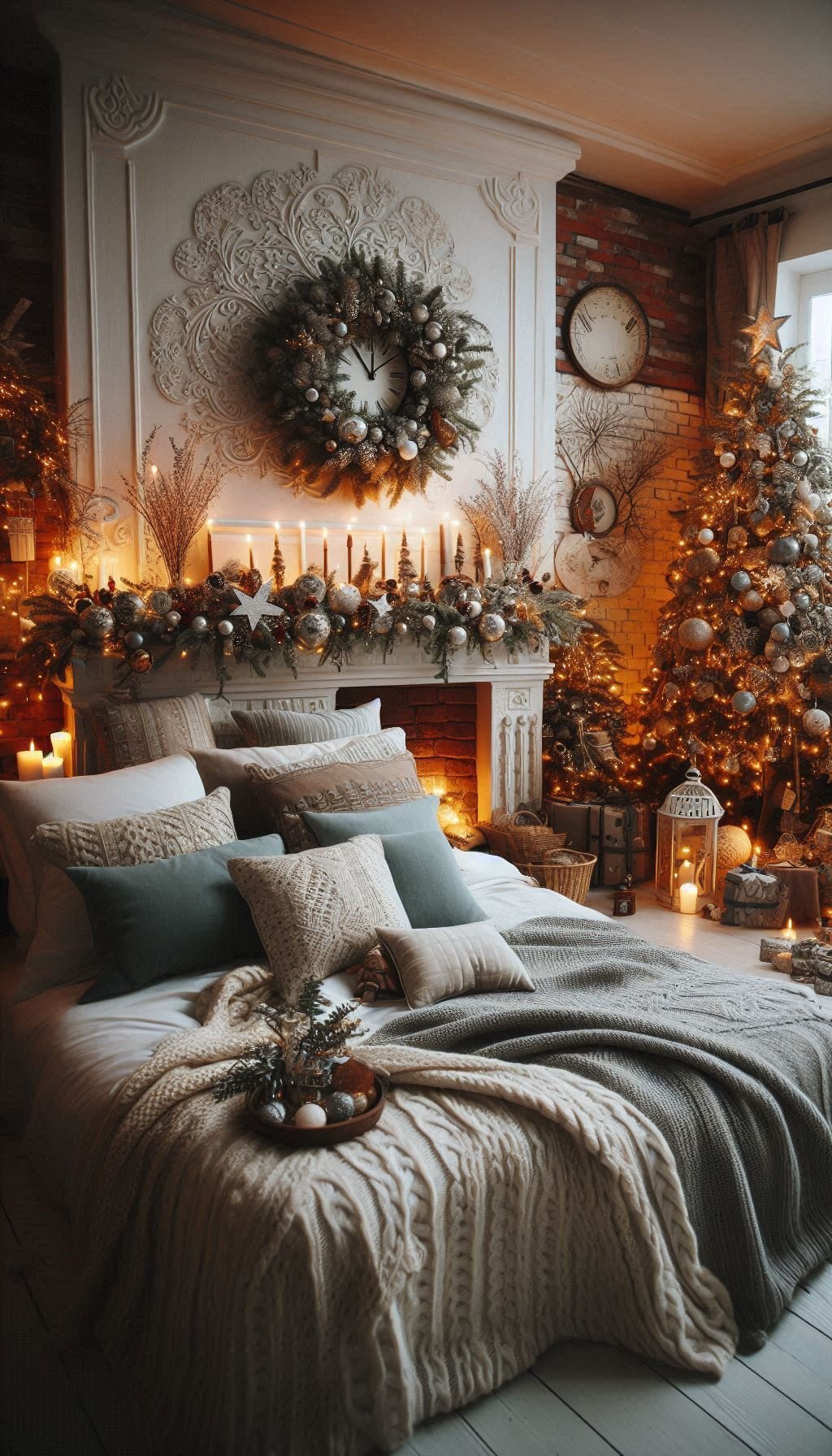 Christmas Bedroom Decorations: 95+ Absolutely Stunning Ideas | Pocoko Embrace the cool elegance of grey and silver Christmas decorations. Your bedroom will feel like a sophisticated winter wonderland!
