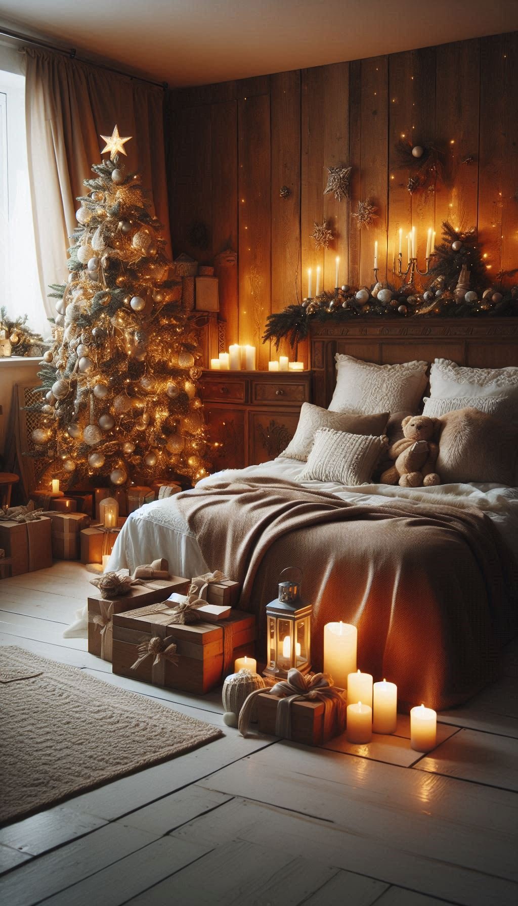 Christmas Bedroom Decorations: 95+ Absolutely Stunning Ideas | Pocoko Turn your bedroom into a stylish winter escape with grey and silver Christmas decorations. Perfect for a serene and festive vibe!