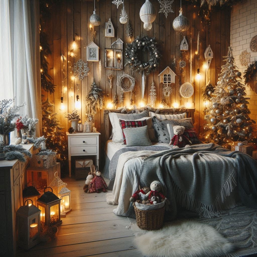 Christmas Bedroom Decorations: 95+ Absolutely Stunning Ideas | Pocoko Add a touch of winter elegance to your bedroom with grey and silver Christmas decorations. Sophisticated and cozy for the holidays!