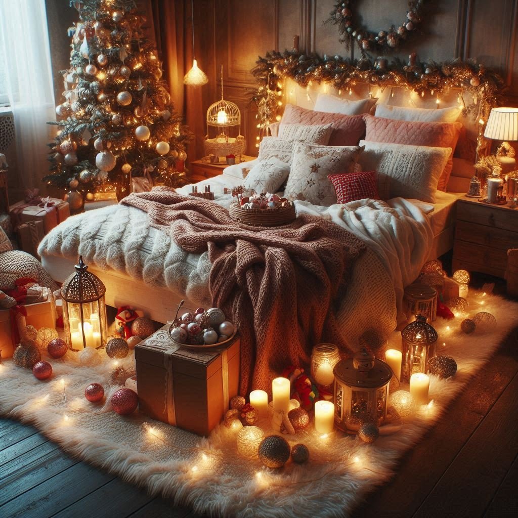 Christmas Bedroom Decorations: 95+ Absolutely Stunning Ideas | Pocoko Transform your space with the cool charm of grey and silver Christmas decorations. Festive, elegant, and wonderfully cozy!