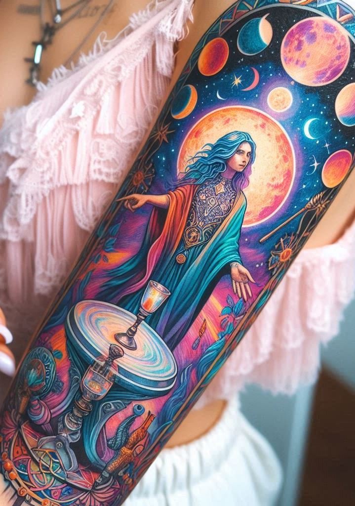 Embrace your inner oracle with High Priestess witchcraft tattoos. These designs are all about intuition and mystical strength!