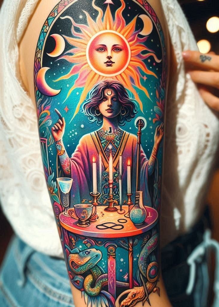 Step into your power with High Priestess witchcraft tattoos. Perfect for those who seek wisdom and spiritual connection!