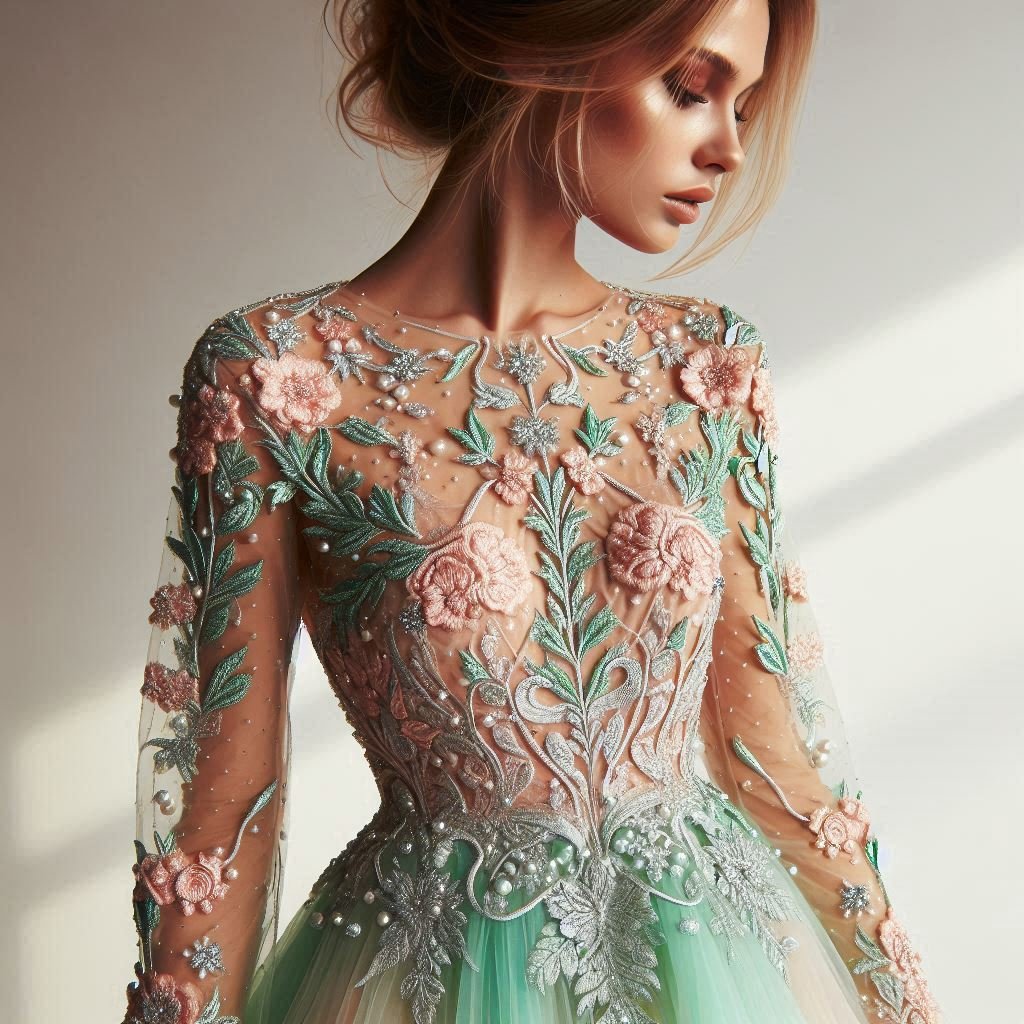 Floral Embroidery Dresses: Blooming Beautiful for Every Occasion | Pocoko Turn heads with mint and pink floral embroidery. Fresh, vibrant, and a must-have for any fashionista! Floral Embroidery Dresses.
