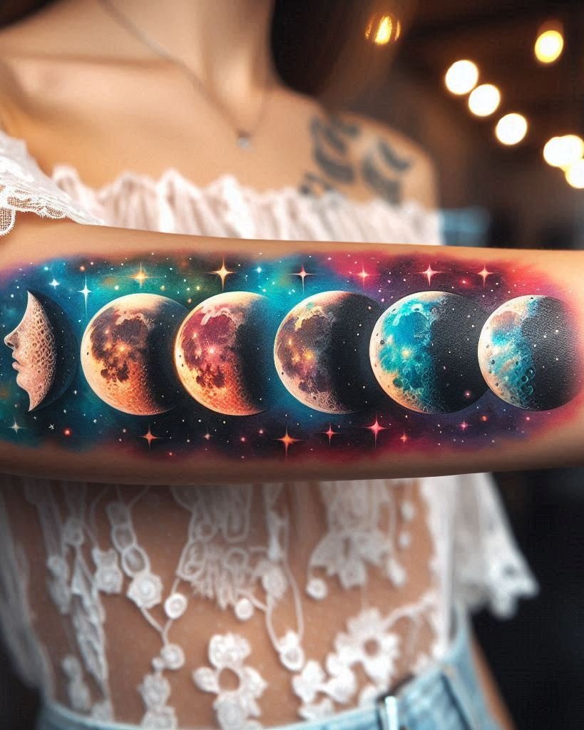 Express your connection to the moon with these captivating witchcraft tattoos. Each phase tells a story of growth and renewal!