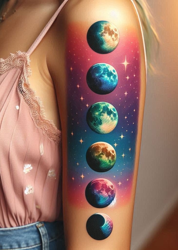 Show off your love for lunar magic with moon cycle tattoos. Perfect for those who seek to align with the moon's ever-changing phases!