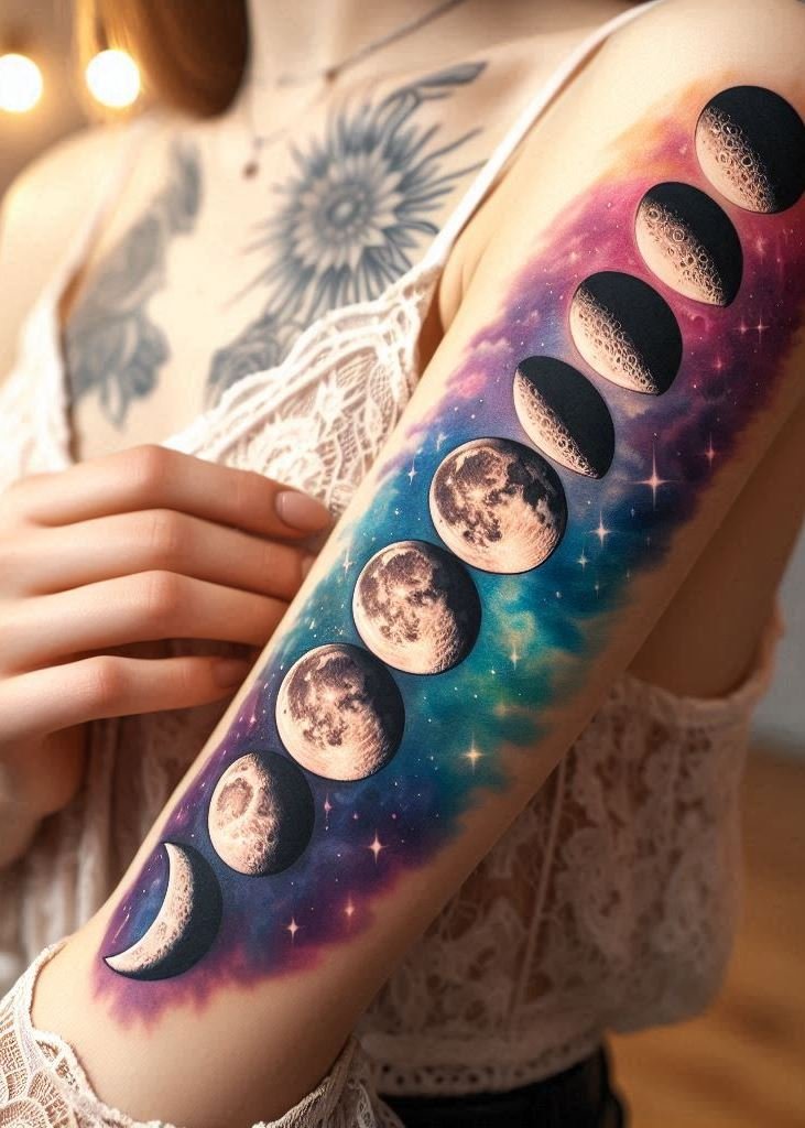 Express your connection to the moon with these captivating witchcraft tattoos. Each phase tells a story of growth and renewal!