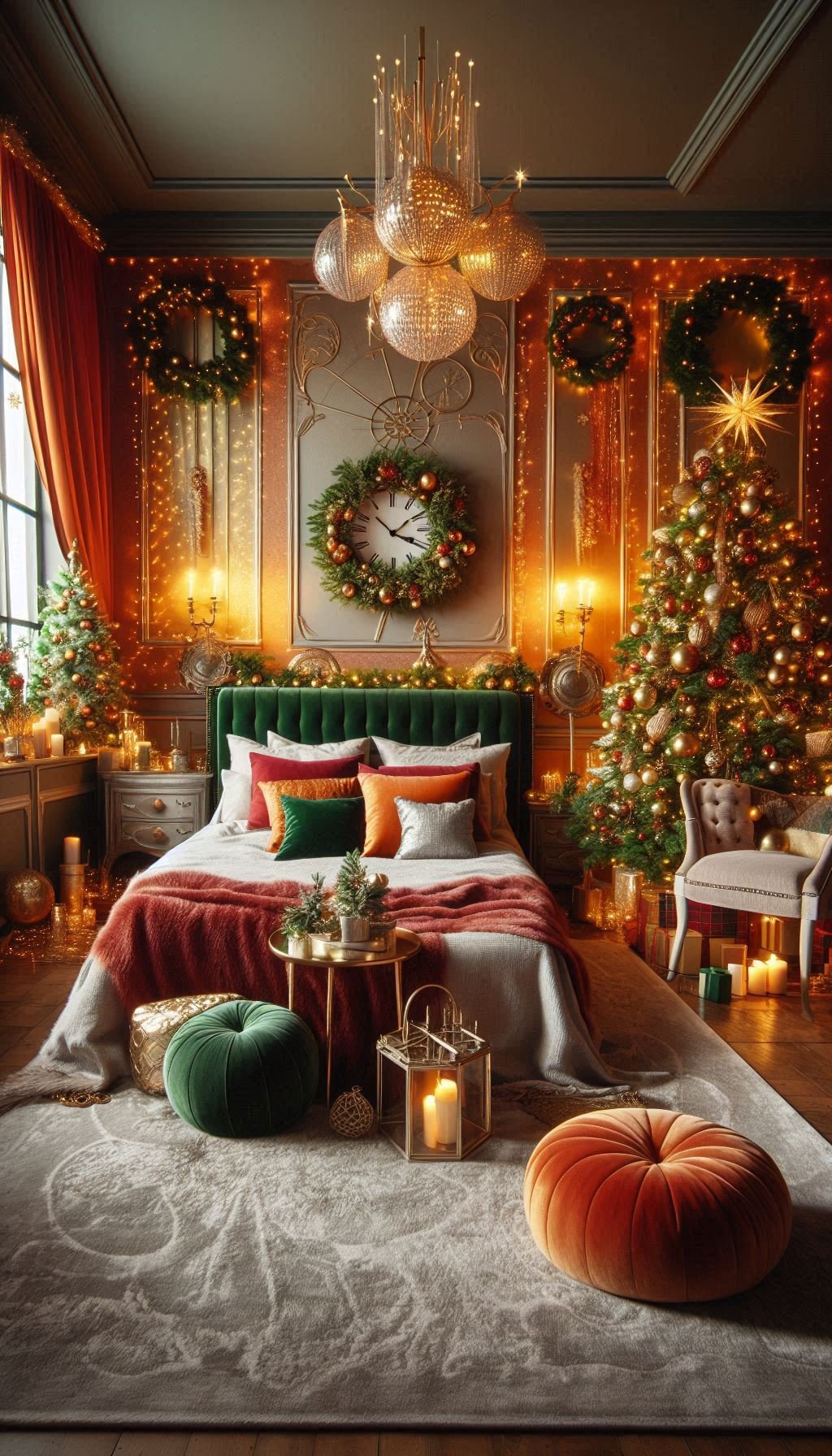 Christmas Bedroom Decorations: 95+ Absolutely Stunning Ideas | Pocoko Add a pop of color to your festive decor with orange Christmas decorations. Perfect for a cheerful holiday bedroom!
