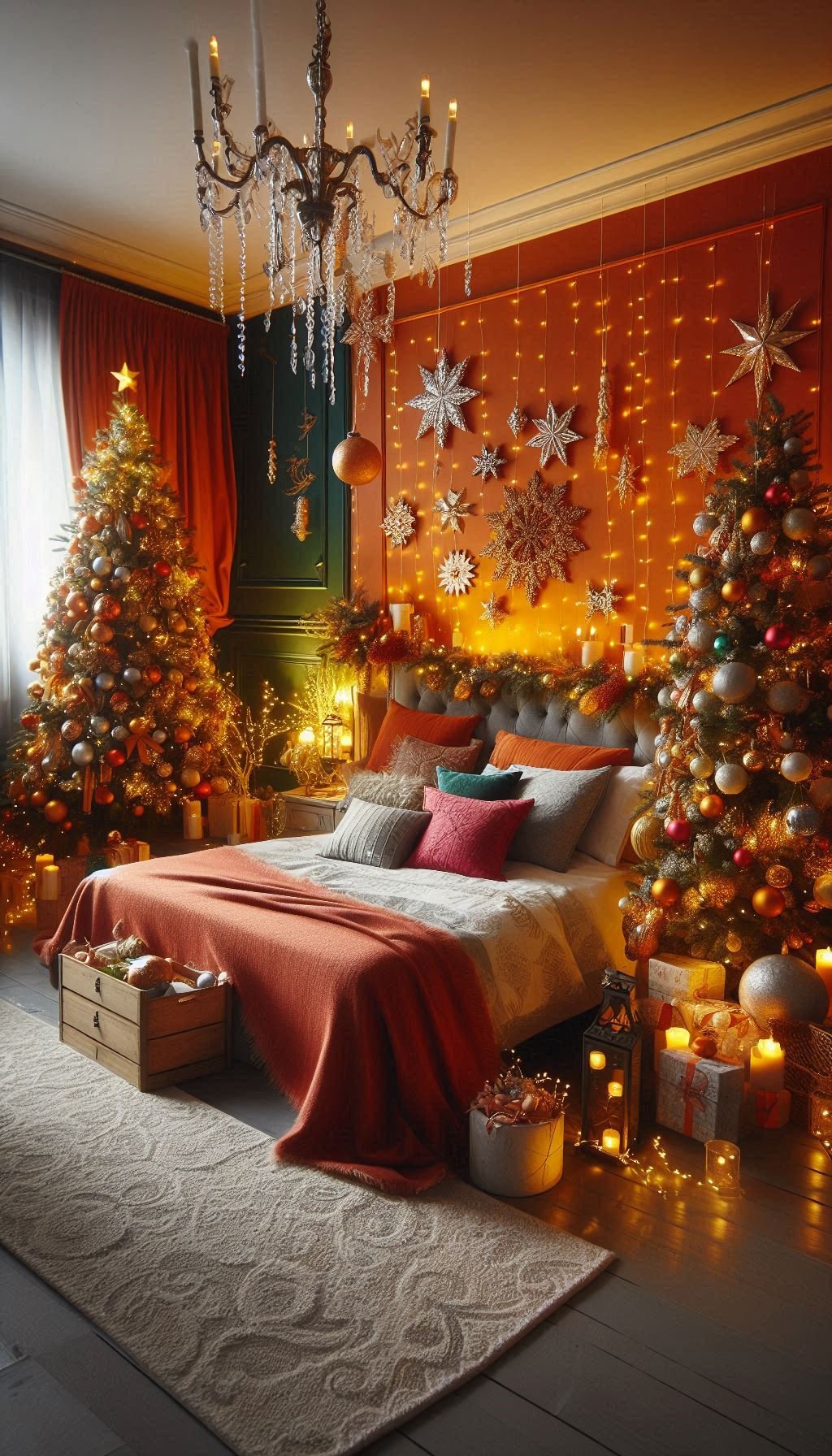 Christmas Bedroom Decorations: 95+ Absolutely Stunning Ideas | Pocoko Infuse your space with warmth and cheer with orange Christmas bedroom decorations. Perfect for a festive holiday touch!