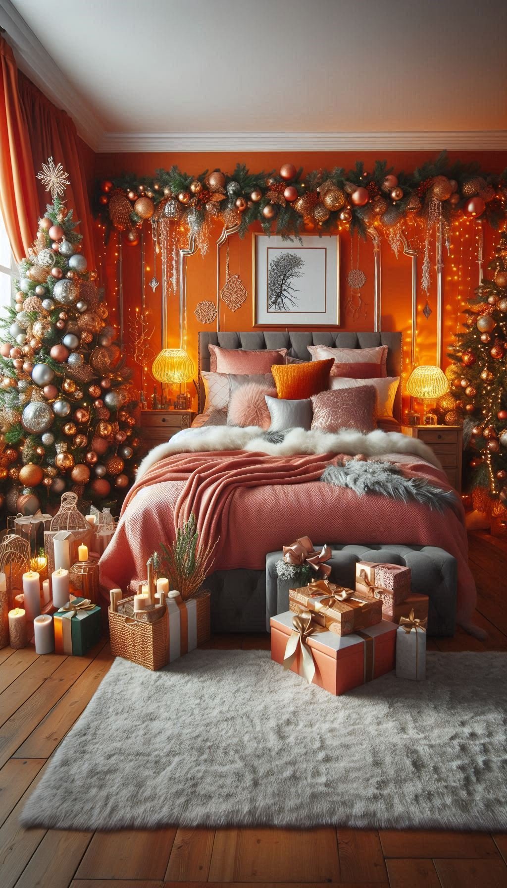 Christmas Bedroom Decorations: 95+ Absolutely Stunning Ideas | Pocoko Turn up the festive charm with orange Christmas decorations in your bedroom. Bold, bright, and utterly joyful!