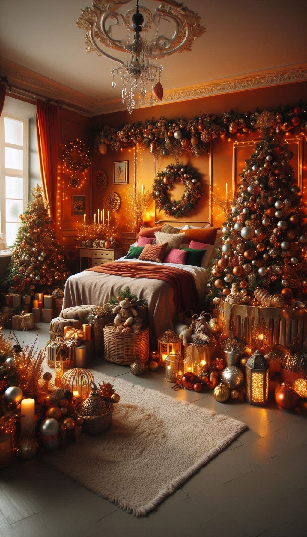 Christmas Bedroom Decorations: 95+ Absolutely Stunning Ideas | Pocoko Bring a burst of sunshine to your holiday decor with orange Christmas bedroom decorations. Warm, lively, and festive!