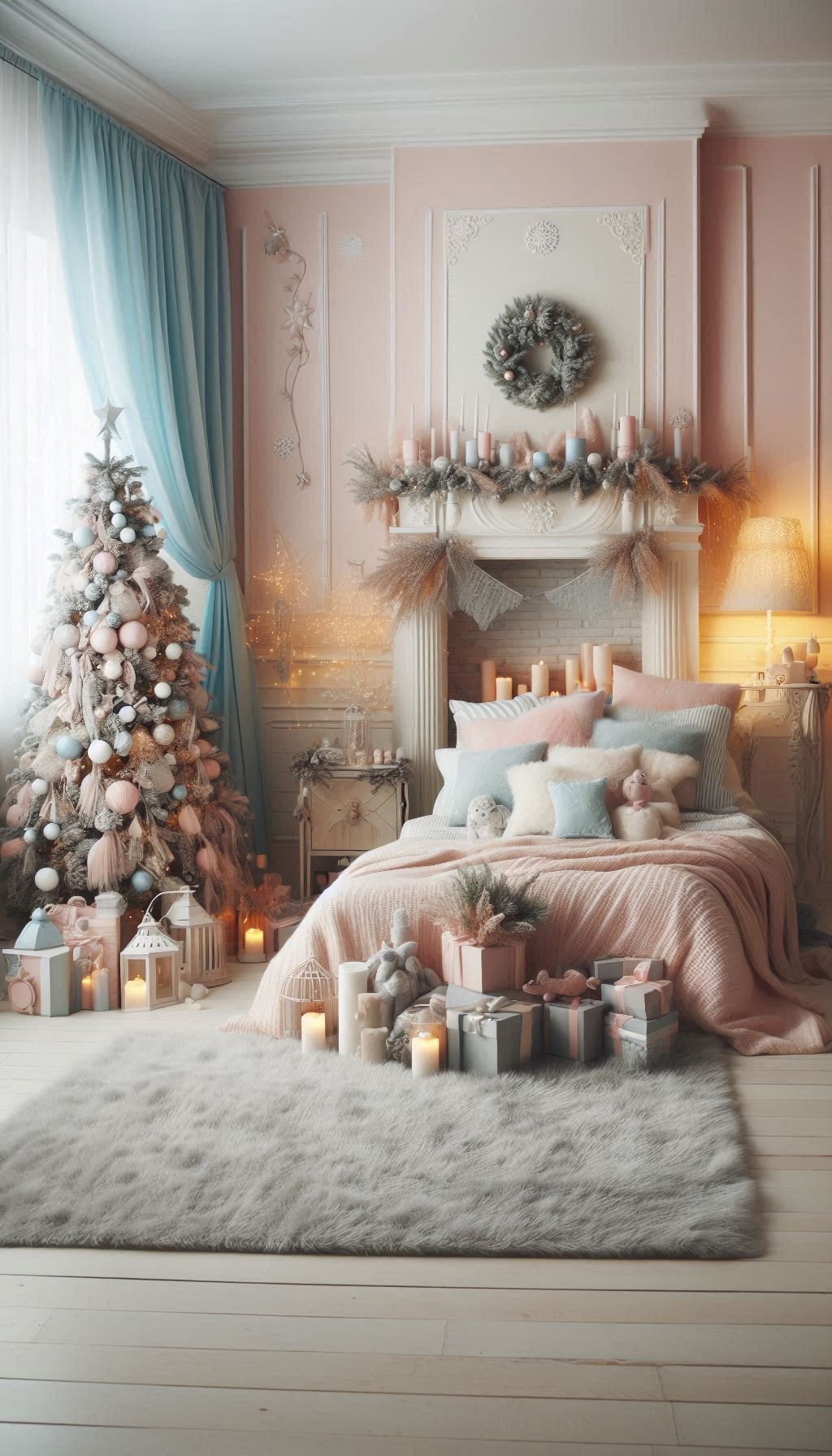 Christmas Bedroom Decorations: 95+ Absolutely Stunning Ideas | Pocoko Pastel colors make Christmas bedroom decor wonderfully whimsical. Light, airy tones create a festive yet calming atmosphere!