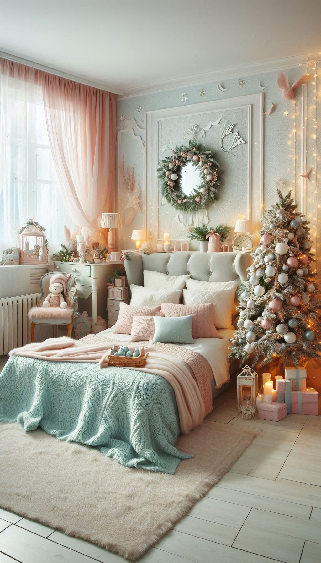 Christmas Bedroom Decorations: 95+ Absolutely Stunning Ideas | Pocoko Bring pastel charm to your Christmas bedroom decorations. Soft, dreamy colors for a serene and festive holiday look!