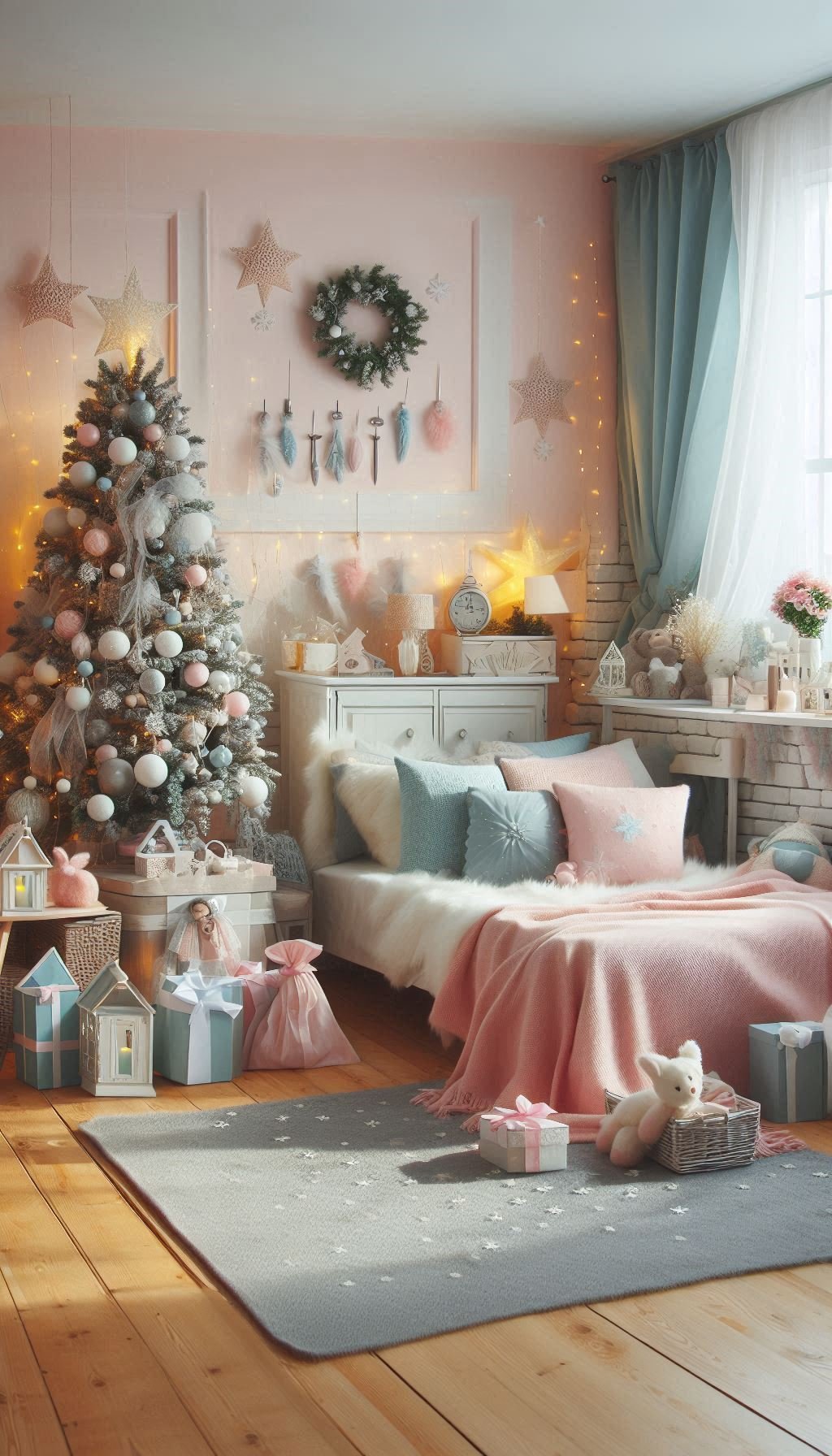 Christmas Bedroom Decorations: 95+ Absolutely Stunning Ideas | Pocoko Embrace the charm of pastels with Christmas bedroom decorations. Gentle colors and cozy vibes for a dreamy festive look!