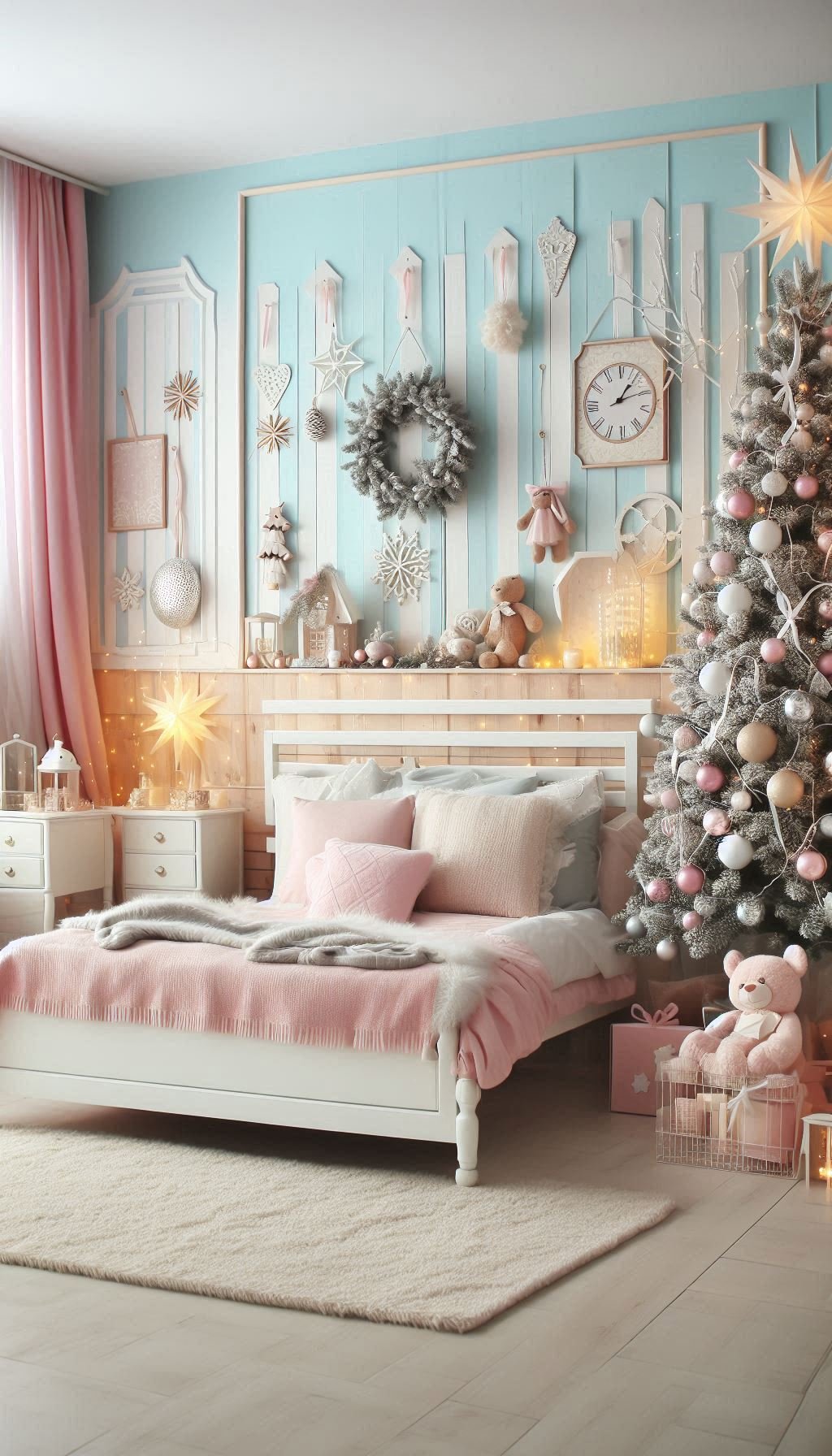 Christmas Bedroom Decorations: 95+ Absolutely Stunning Ideas | Pocoko Infuse your bedroom with pastel magic this Christmas. Soft pinks, blues, and greens create a tranquil holiday haven!