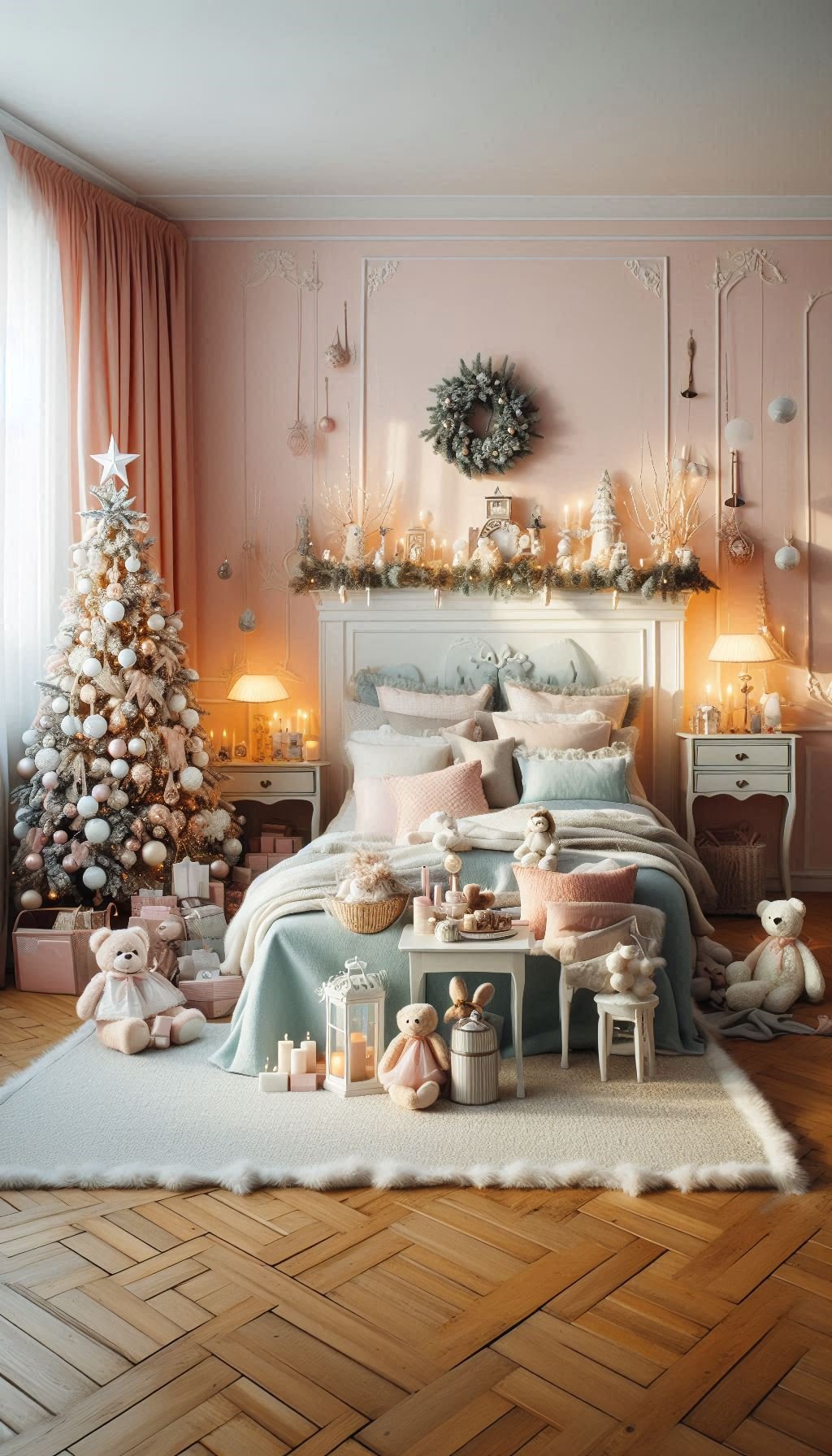 Christmas Bedroom Decorations: 95+ Absolutely Stunning Ideas | Pocoko Deck your bedroom in pastel colors for a whimsical Christmas. Light, airy tones create a festive yet calming vibe!