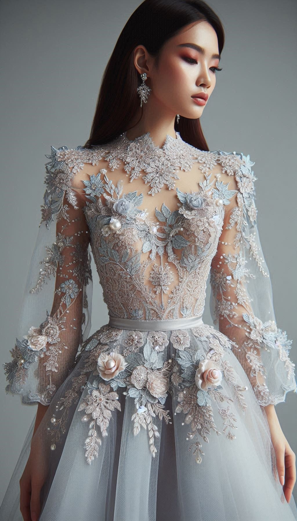 Floral Embroidery Dresses: Blooming Beautiful for Every Occasion | Pocoko Capture the essence of sophistication with a pastel dress featuring silver and white embroidery. Perfect for adding a touch of elegance to your wardrobe!