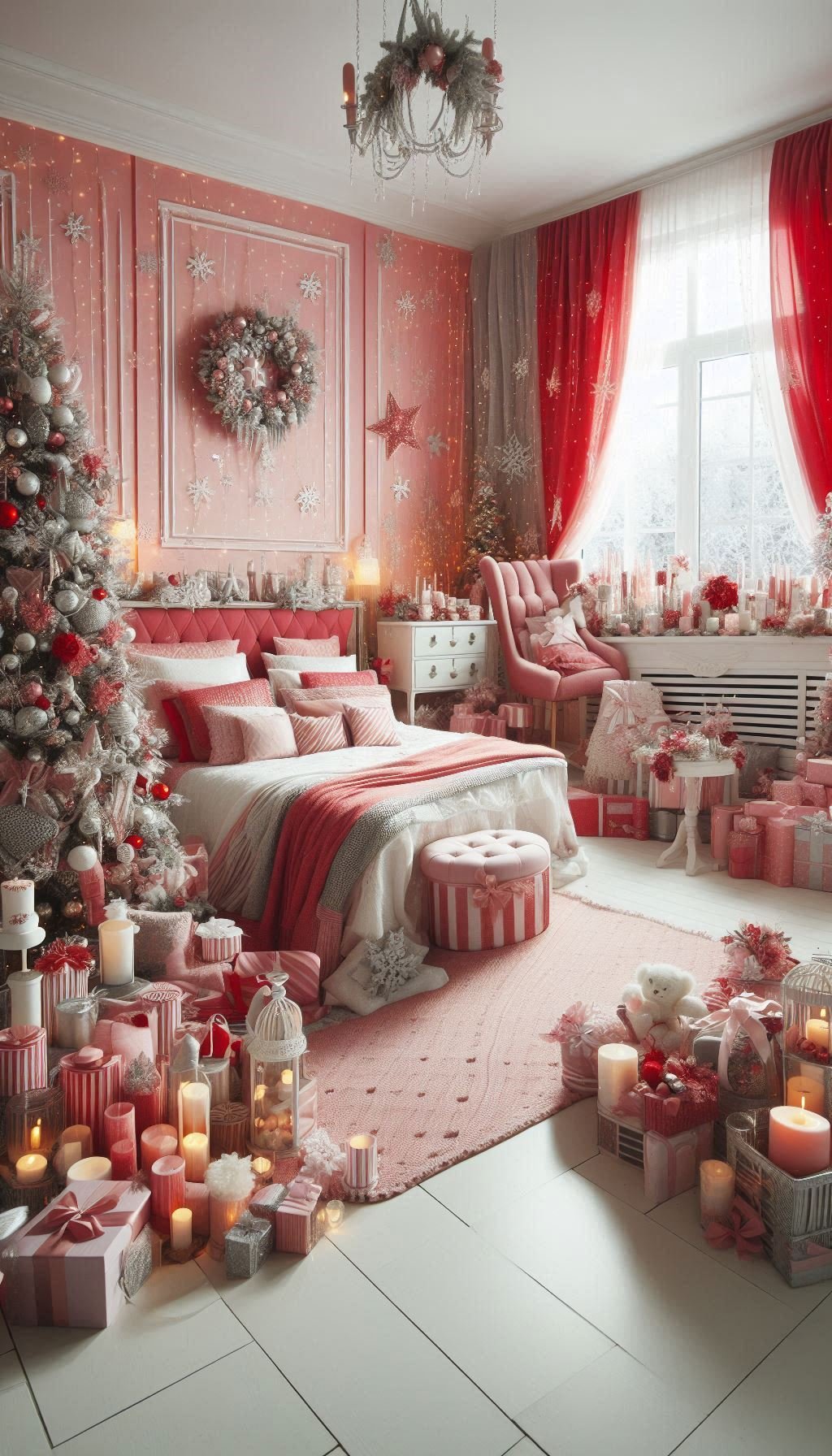Christmas Bedroom Decorations: 95+ Absolutely Stunning Ideas | Pocoko Pink Christmas bedroom decorations add a touch of enchantment. Perfect for creating a cozy, festive retreat!