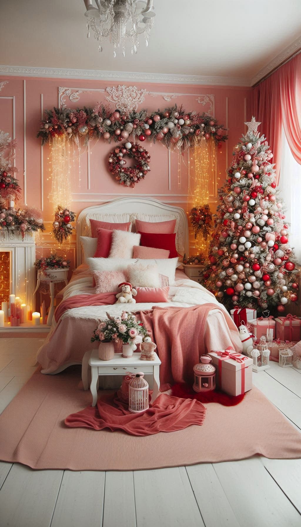 Christmas Bedroom Decorations: 95+ Absolutely Stunning Ideas | Pocoko Think pink this Christmas! Brighten your bedroom with cheerful pink decorations for a delightful holiday vibe.