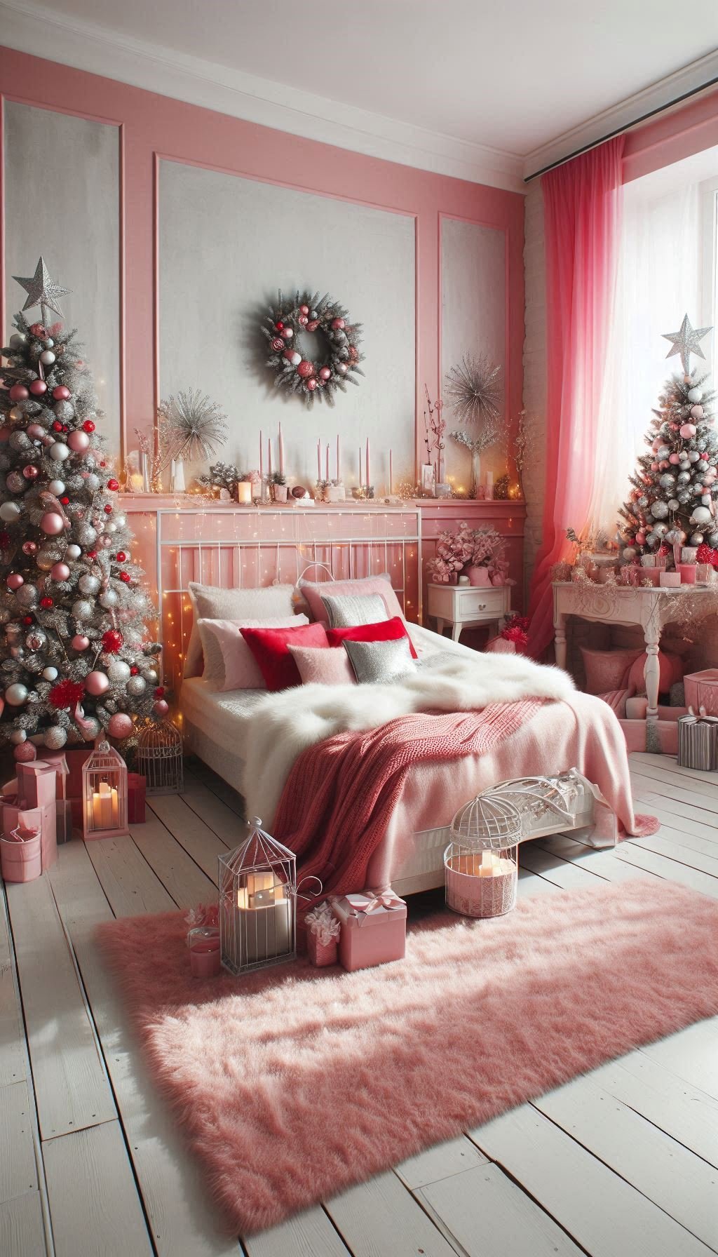Christmas Bedroom Decorations: 95+ Absolutely Stunning Ideas | Pocoko Pink Christmas bedroom decorations bring a playful and festive charm. Perfect for a cozy holiday haven!