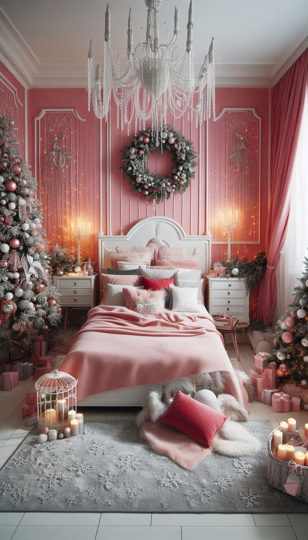 Christmas Bedroom Decorations: 95+ Absolutely Stunning Ideas | Pocoko Add a touch of whimsy to your holiday decor with pink Christmas bedroom decorations. Festive fun at its best!