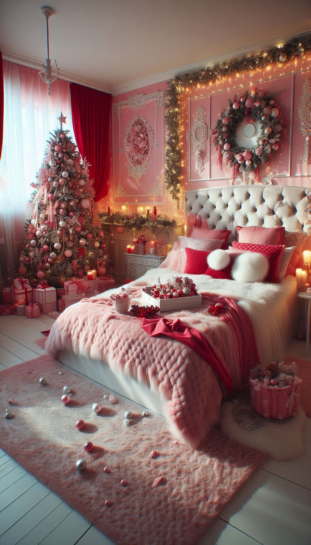 Christmas Bedroom Decorations: 95+ Absolutely Stunning Ideas | Pocoko Transform your space with pink Christmas decorations. Your bedroom will look like a rosy holiday wonderland!