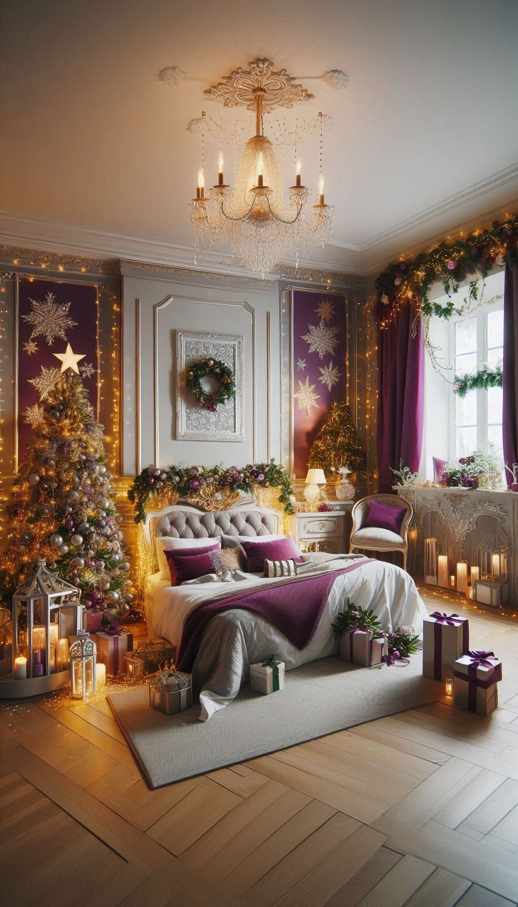 Christmas Bedroom Decorations: 95+ Absolutely Stunning Ideas | Pocoko Transform your bedroom into a regal holiday haven with purple Christmas decorations. Sophisticated and festive, perfect for adding a touch of luxury!